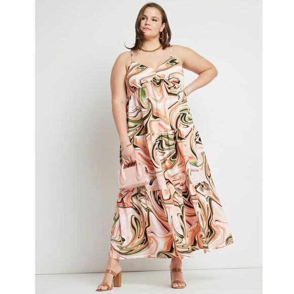 Eloquii Trapeze maxi dress Swirl‎ Print orange pink, women plus size 20 - Picture 1 of 16